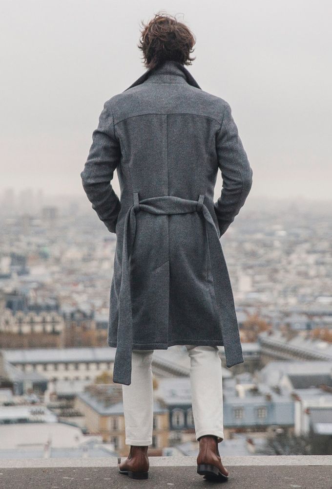 manteau croisé gris homme